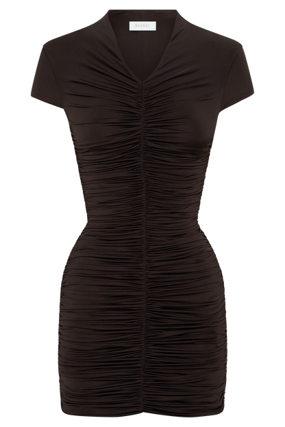 Alphine Gathered Kurzarm-Minikleid - Schokolade