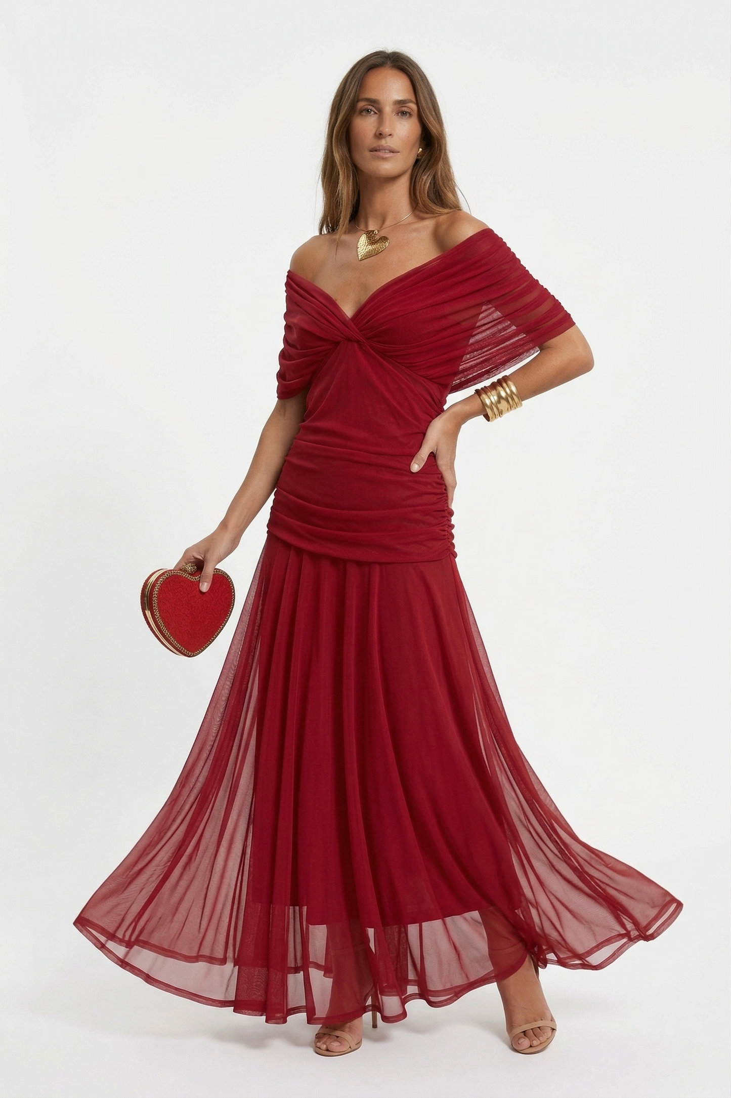 Langes Kleid mit V-Ausschnitt