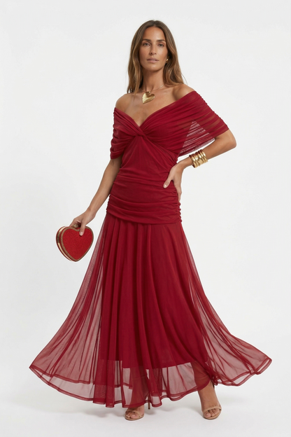Langes Kleid mit V-Ausschnitt