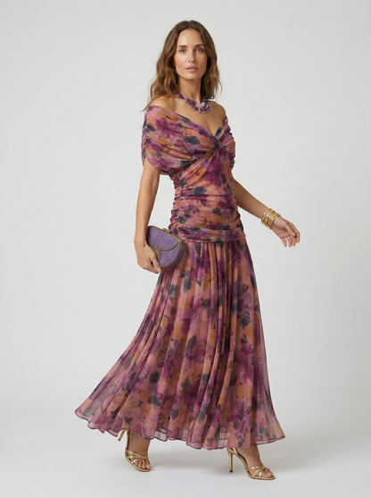 Langes Kleid mit V-Ausschnitt