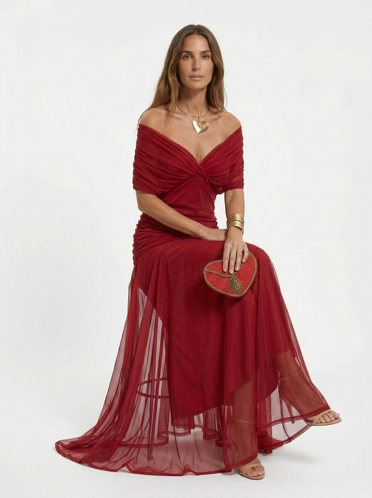 Langes Kleid mit V-Ausschnitt