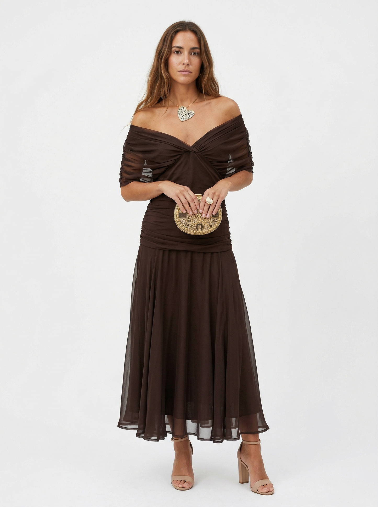Langes Kleid mit V-Ausschnitt