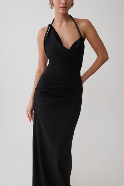 Gracie Halter Maxi Kleid - Schwarz