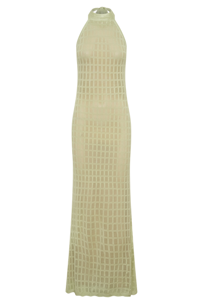 Hayley Halter Strick Maxi Kleid - Meeresgrün