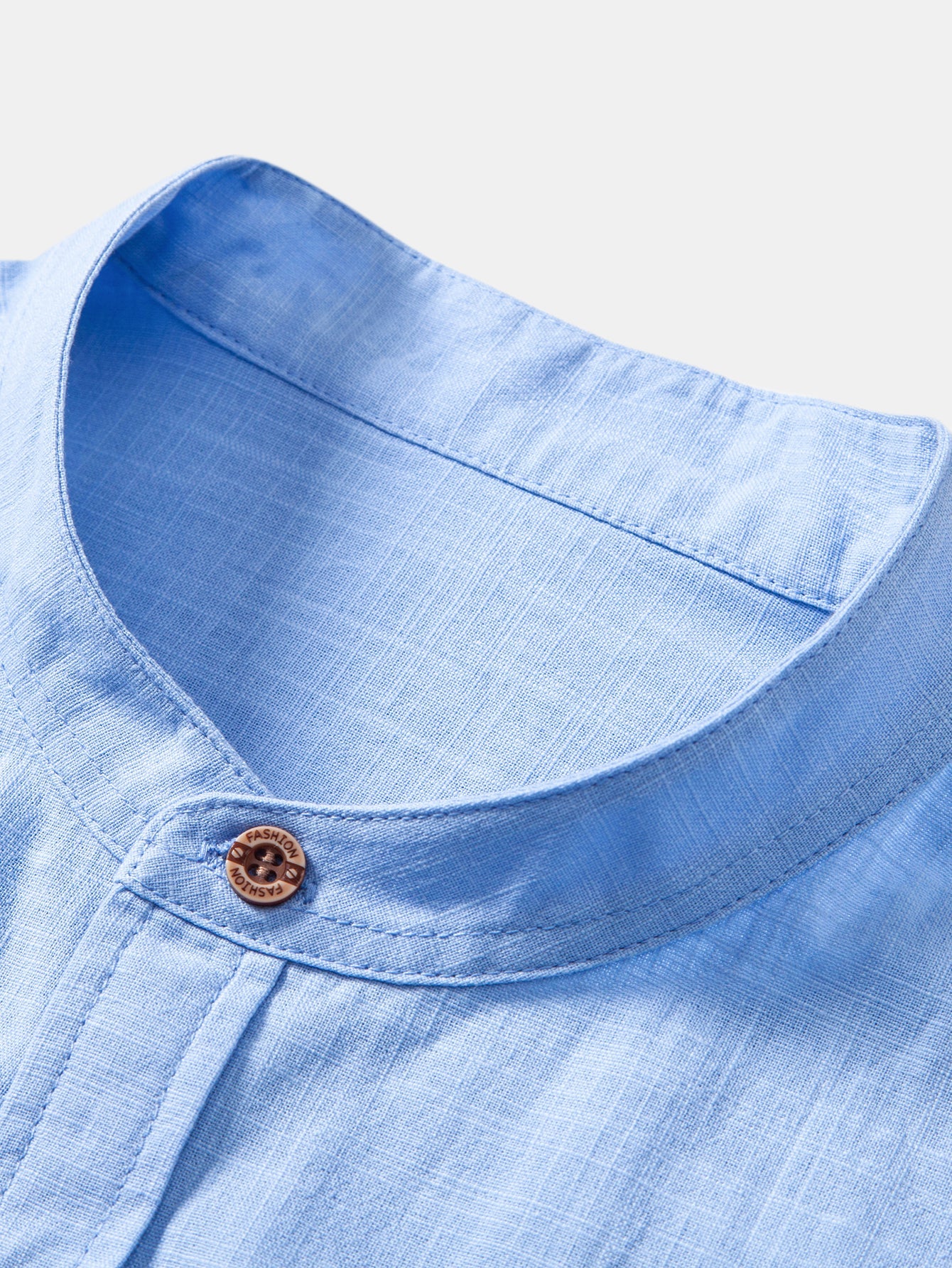 Kurzarm-Leinenlook-Hemd mit Stehkragen & crinkle-texturierten geraden Hosen