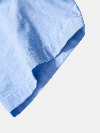 Kurzärmliges Hemd im Leinen-Look mit Stehkragen & gerade geschnittene Leinenhose