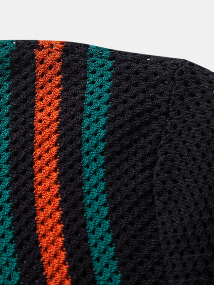 Gestreiftes Button-Up Strickhemd & Shorts mit Kordelzug