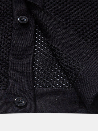 Gestreiftes Button-Up Strickhemd & Shorts mit Kordelzug