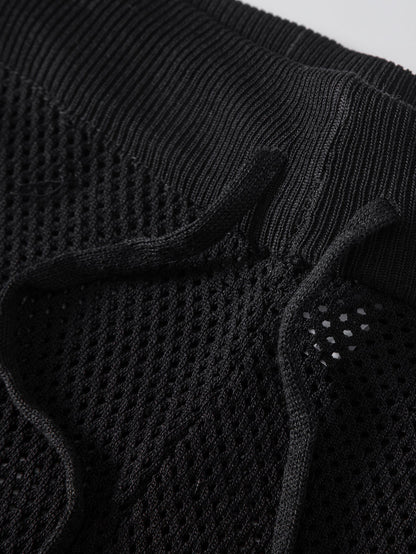 Gestreiftes Button-Up Strickhemd & Shorts mit Kordelzug