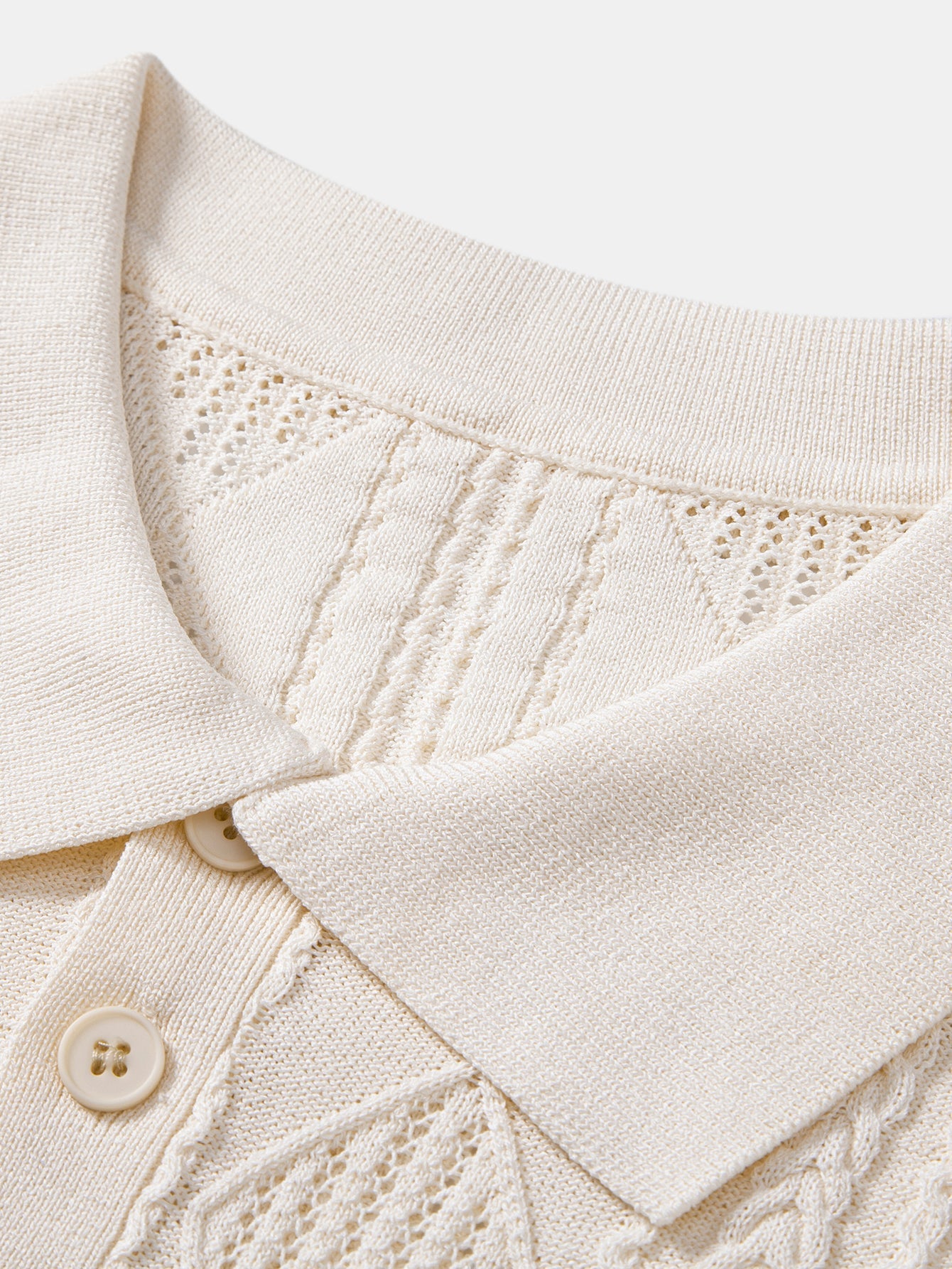 Geometrisches Jacquard Offenes Strick Polo & Gerade Beinform Leinenhose
