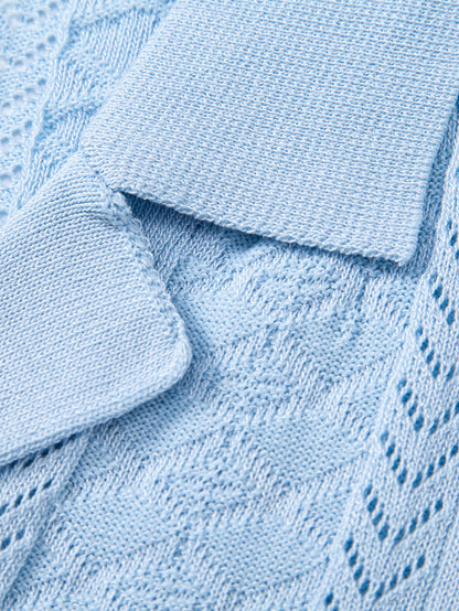 Texturiertes Jacquard Offenes Strickhemd & Gerade Beinform Leinenhose