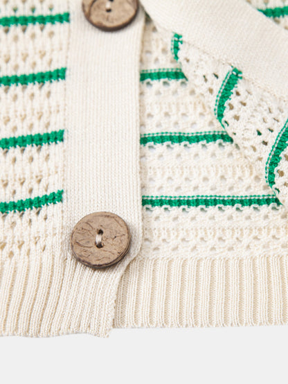 Streifen Offenes Strickshirt & Crinkle Texturierte Drawstring 5" Shorts