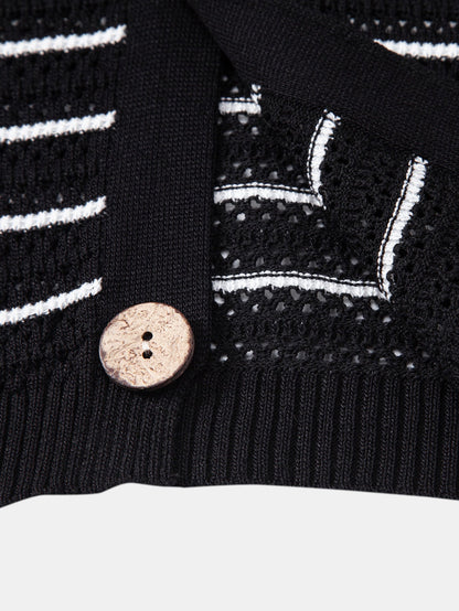 Gestreiftes Offenes Strickshirt & Gerade Bein Leinenhose