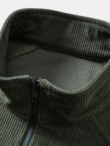 Quarter Zip Corduroy Raglan Ärmel Sweatshirt & Gerade Bein Corduroy Hose
