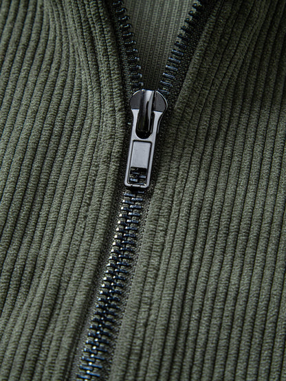 Quarter Zip Corduroy Raglan Ärmel Sweatshirt & Gerade Bein Corduroy Hose