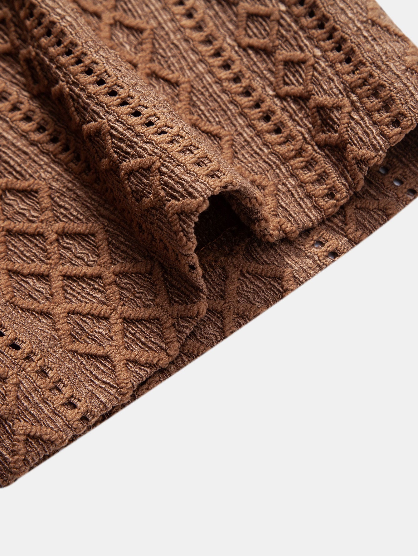 Geometrisches Rhombus-Jacquard Hemd mit Knopfleiste & Crinkle-texturierten 5" Shorts