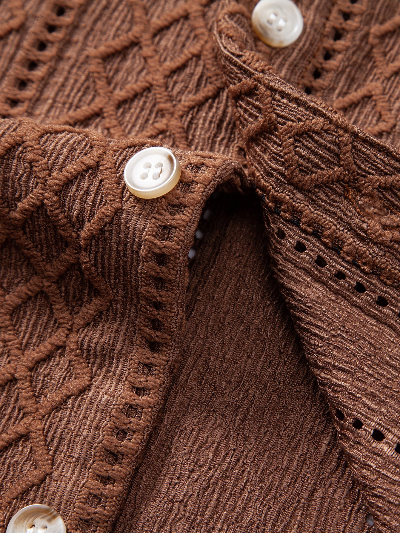 Geometrisches Rhombus-Jacquard Hemd mit Knopfleiste & Crinkle-texturierten 5" Shorts