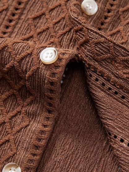 Geometrisches Rhombus-Jacquard Hemd mit Knopfleiste & Crinkle-texturierten 5" Shorts