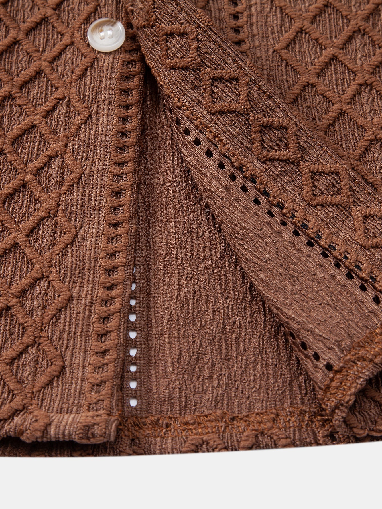 Geometrisches Rhombus-Jacquard Hemd mit Knopfleiste & Crinkle-texturierten 5" Shorts