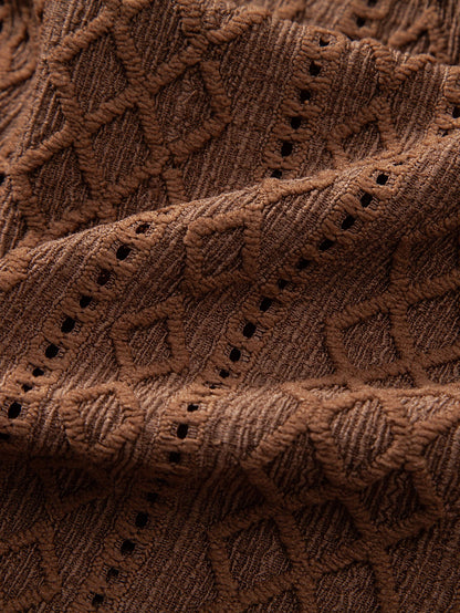 Geometrisches Rhombus-Jacquard Hemd mit Knopfleiste & Crinkle-texturierten 5" Shorts