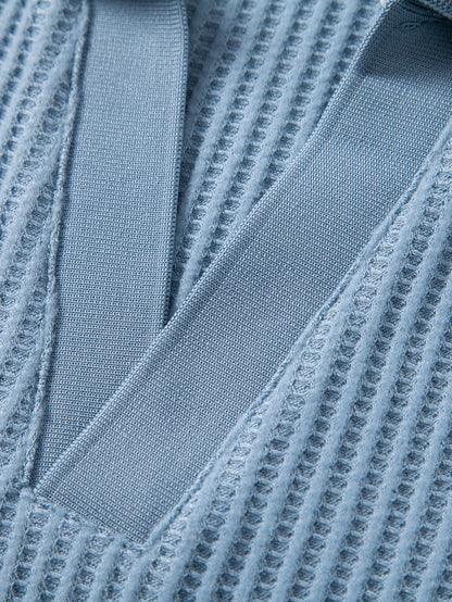 Waffel Johnny Kragen Polo mit Tasche & Kordelzug gestrickte Waffel Shorts