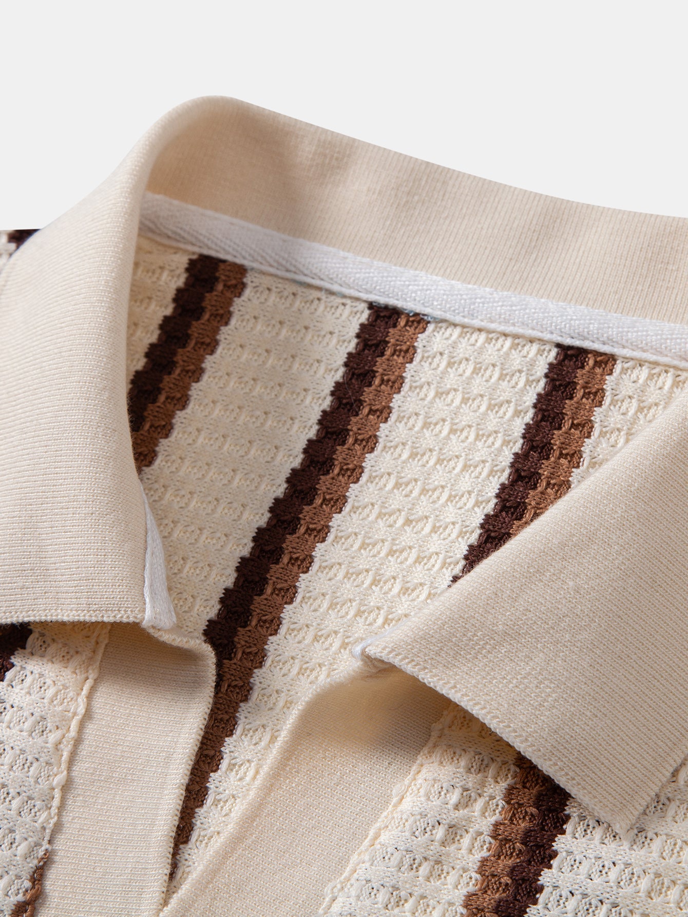 Waffle Stripe Johnny-Kragen Polo & Gerade Bein Leinenhose