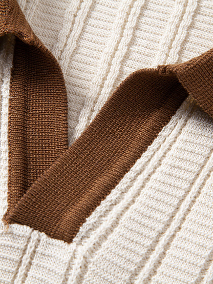 Kontrast Texturiertes Johnny-Kragen Polo & Slim Fit Tapered Hose
