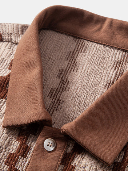 Kariertes Jacquard Hemd mit Knöpfen & Gerade geschnittene Leinenhose