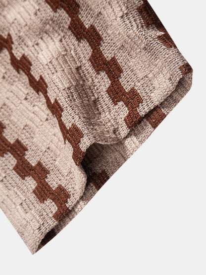 Kariertes Jacquard Hemd mit Knöpfen & Gerade geschnittene Leinenhose