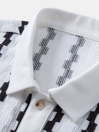 Kariertes Jacquard Hemd mit Knöpfen & Gerade geschnittene Leinenhose