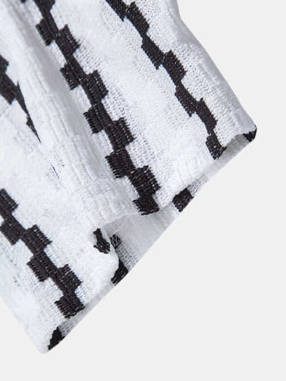 Kariertes Jacquard Hemd mit Knöpfen & Gerade geschnittene Leinenhose