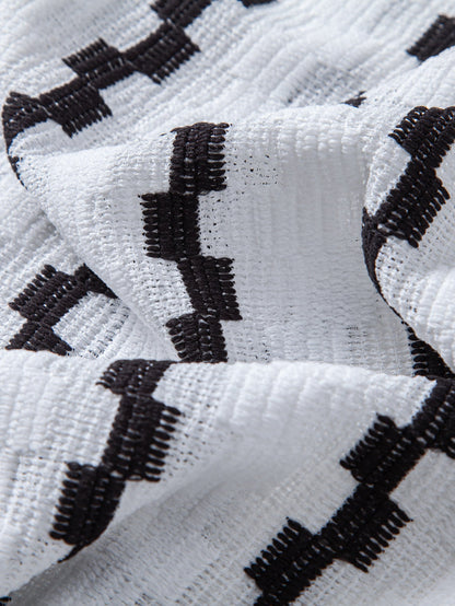 Kariertes Jacquard Hemd mit Knöpfen & Gerade geschnittene Leinenhose