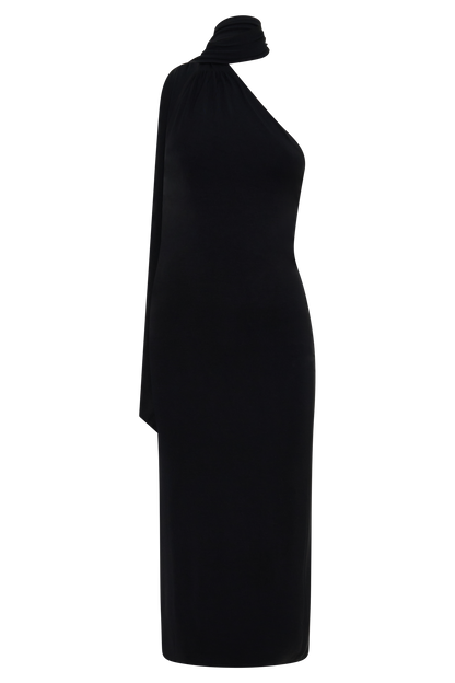 Jemma Ein-Schulter-Bindung Midi Kleid - Schwarz