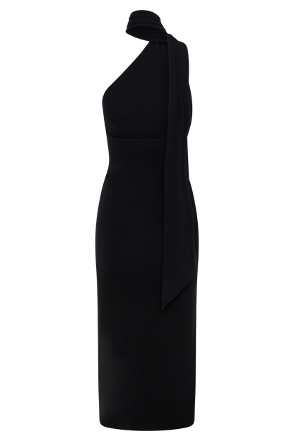 Jemma Ein-Schulter-Bindung Midi Kleid - Schwarz