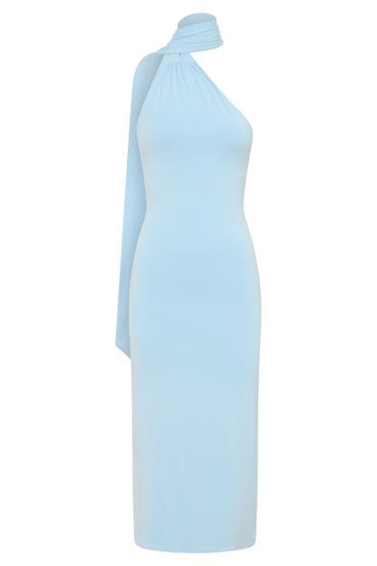 Jemma Ein-Schulter-Bindung Midi-Kleid - Hellblau