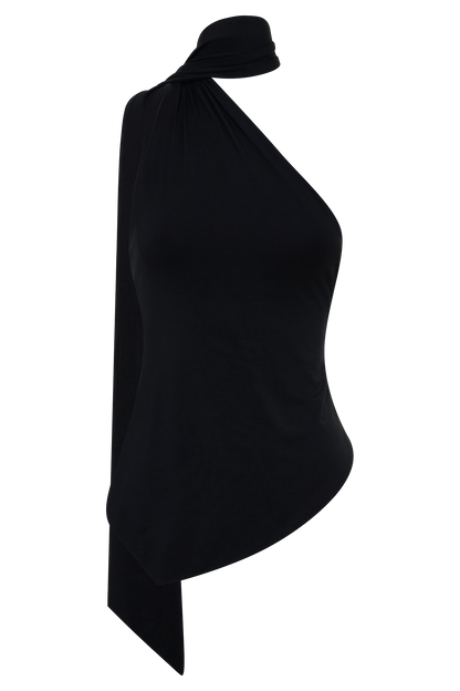 Jemma One Shoulder Tie Top - Schwarz