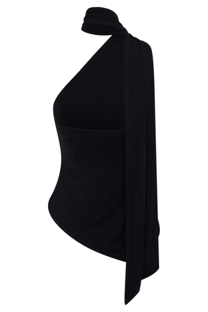 Jemma One Shoulder Tie Top - Schwarz