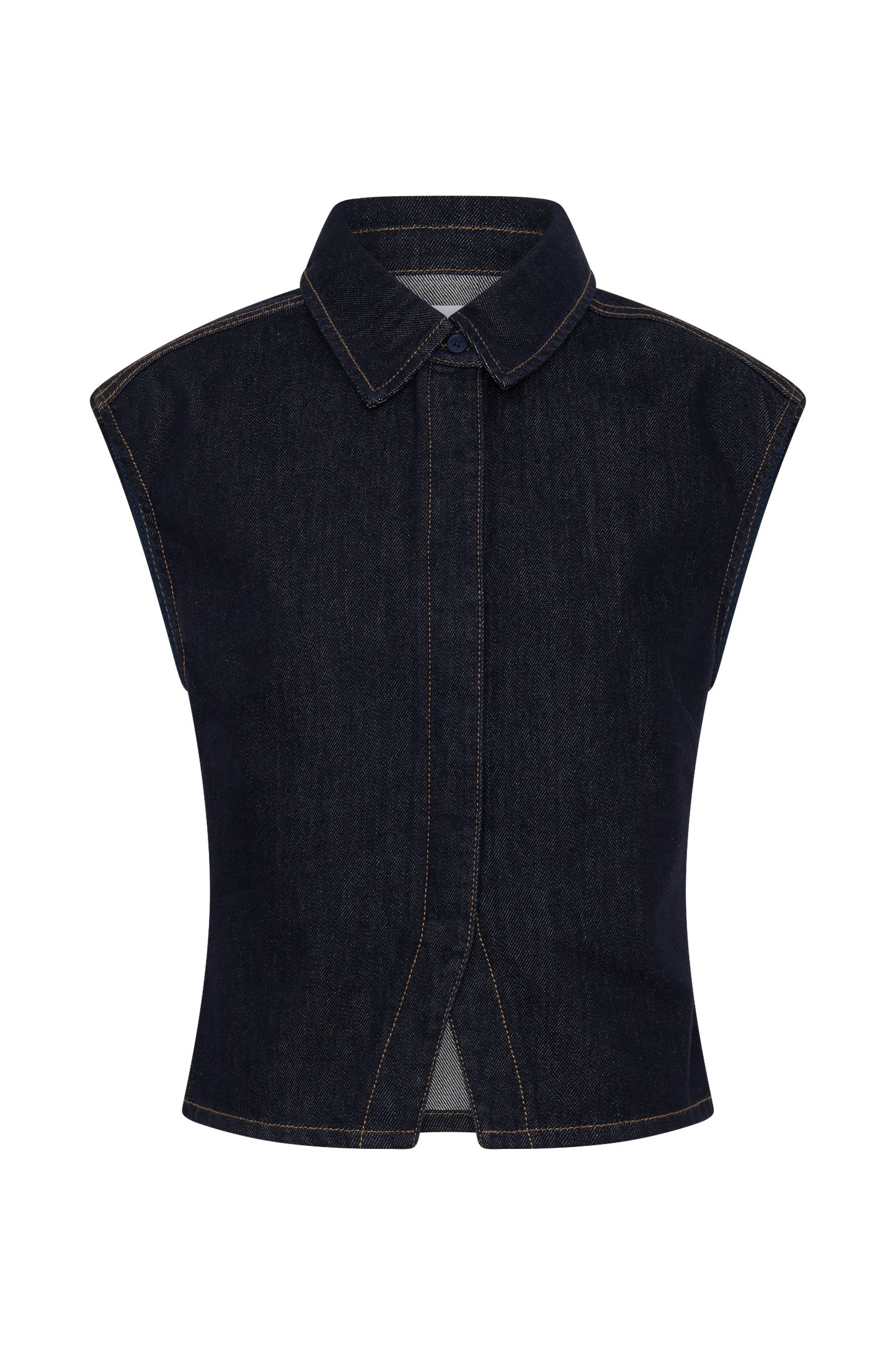 Jeremy Collared Denim Longline Top - Gewaschenes Indigo Blau