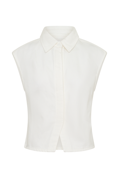 Jeremy Collared Denim Longline Top - Weiß