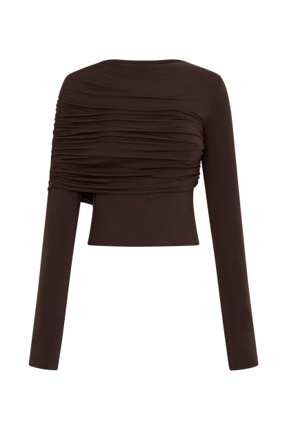 Keaton Modal Langarm Overlay-Oberteil - Espresso