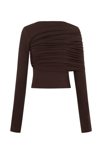 Keaton Modal Langarm Overlay-Oberteil - Espresso