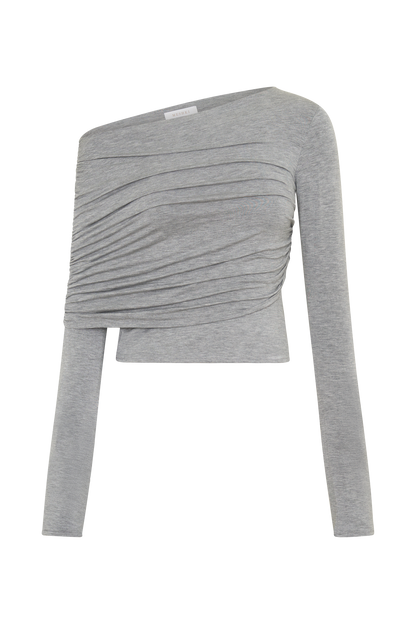 Keaton Modal Langarm-Overlay-Top - Grau Melange