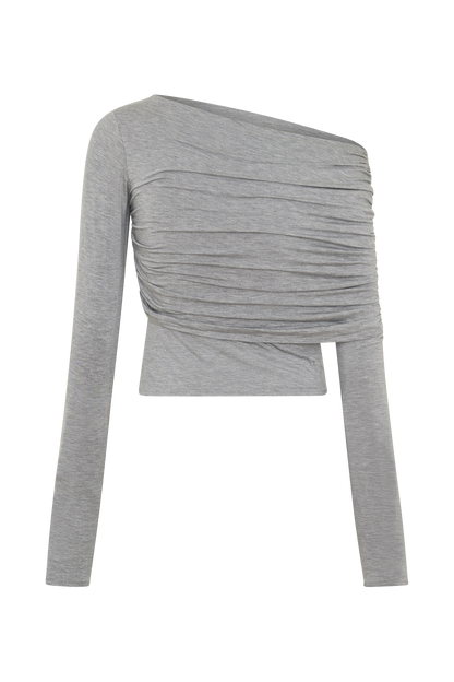 Keaton Modal Langarm-Overlay-Top - Grau Melange