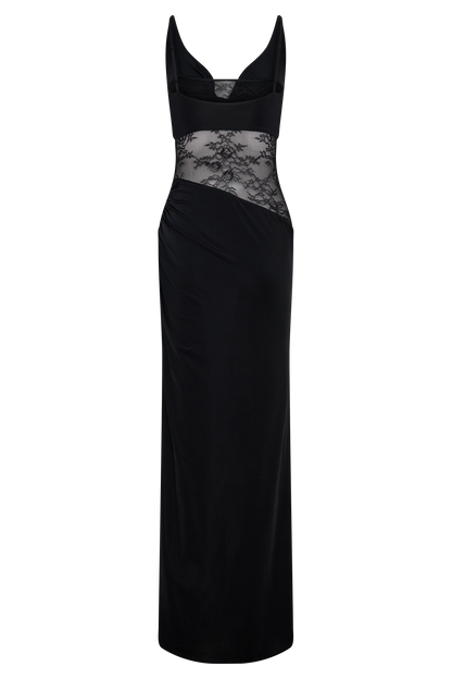 Kelela Draped Slinky And Lace Maxi Kleid - Schwarz