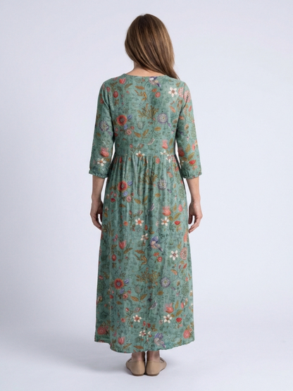 Marina | Florales V-Ausschnitt Maxikleid mit Dreiviertelärmeln