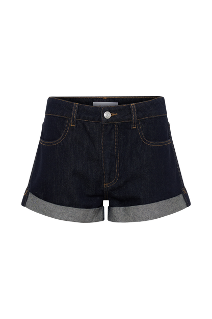 Krissy Umgeschlagene Denim-Shorts - Gewaschenes Indigo Blau