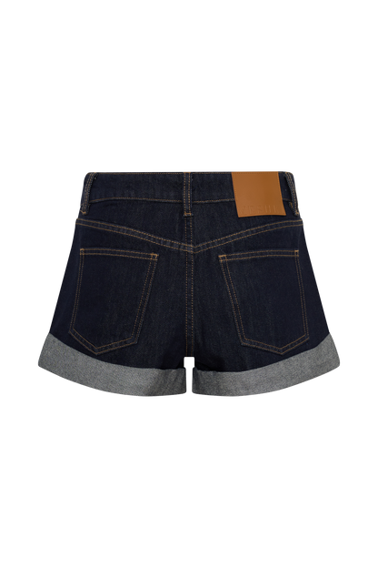 Krissy Umgeschlagene Denim-Shorts - Gewaschenes Indigo Blau