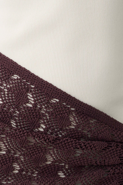 Mollie Mini-Kleid mit Häkel-Overlay - Weiß/Schokolade
