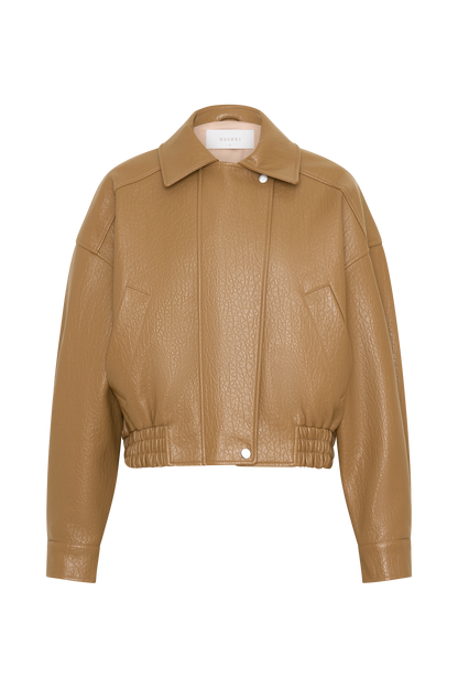 Paige Kunstleder Cropped Jacke - Beige