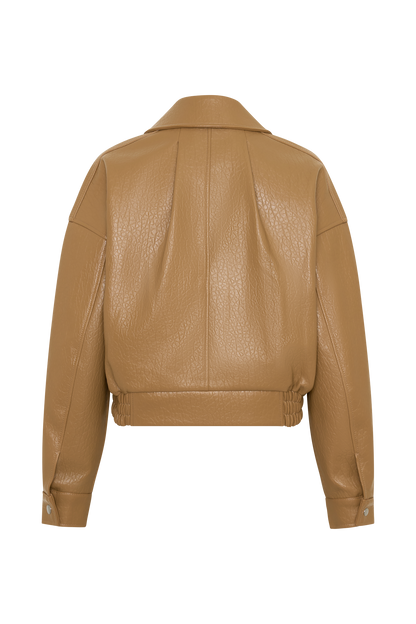 Paige Kunstleder Cropped Jacke - Beige